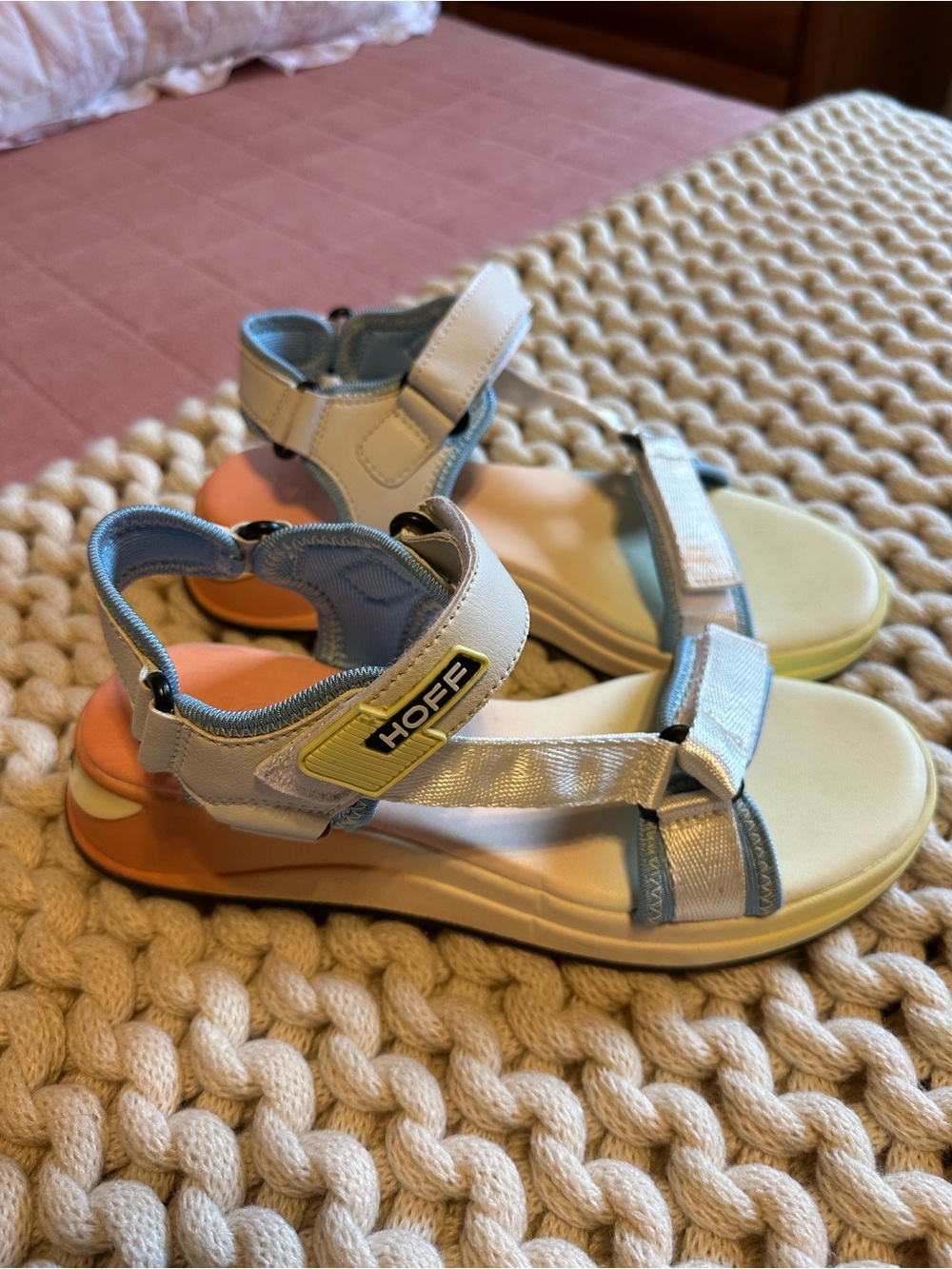 Hoff Women's Light Blue and Cream Sport Sandals